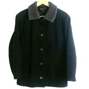 Braetan Black Wool Button Coat with Faux Fur Collar Women's Sz Small